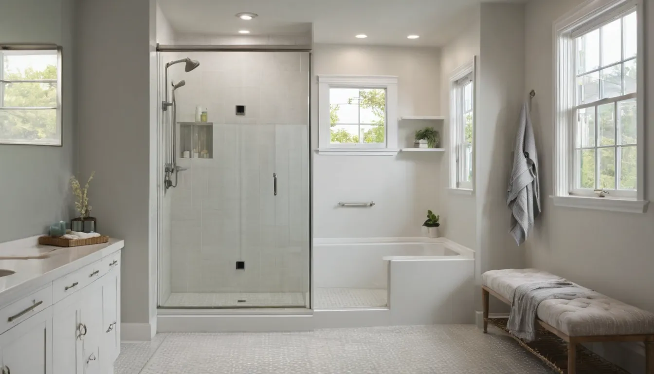 Walk-in shower with a low entry, built-in bench and grab bar in a Jordan home bathroom